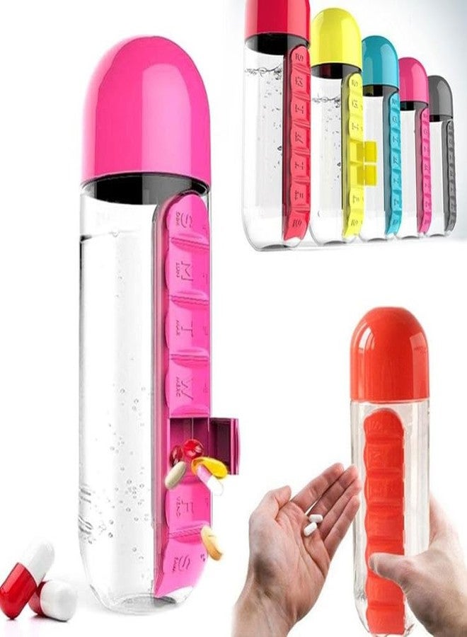 BIYALI 2-in-1 Water Bottle with Built-In 7-Day Pill Organizer | Daily Medicine & Vitamin Storage | Leak-Proof Hydration Bottle for Travel, Office & Elderly Care - 1Pcs, Multicolor - Image 1
